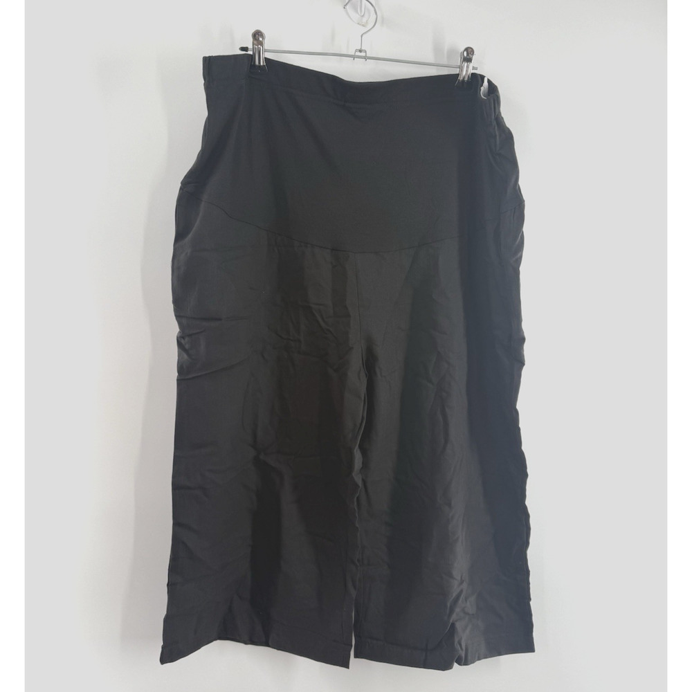 Womens Cotton Linen Blend Maternity Capris Pants, Lounge Pregnancy Cropped Pants